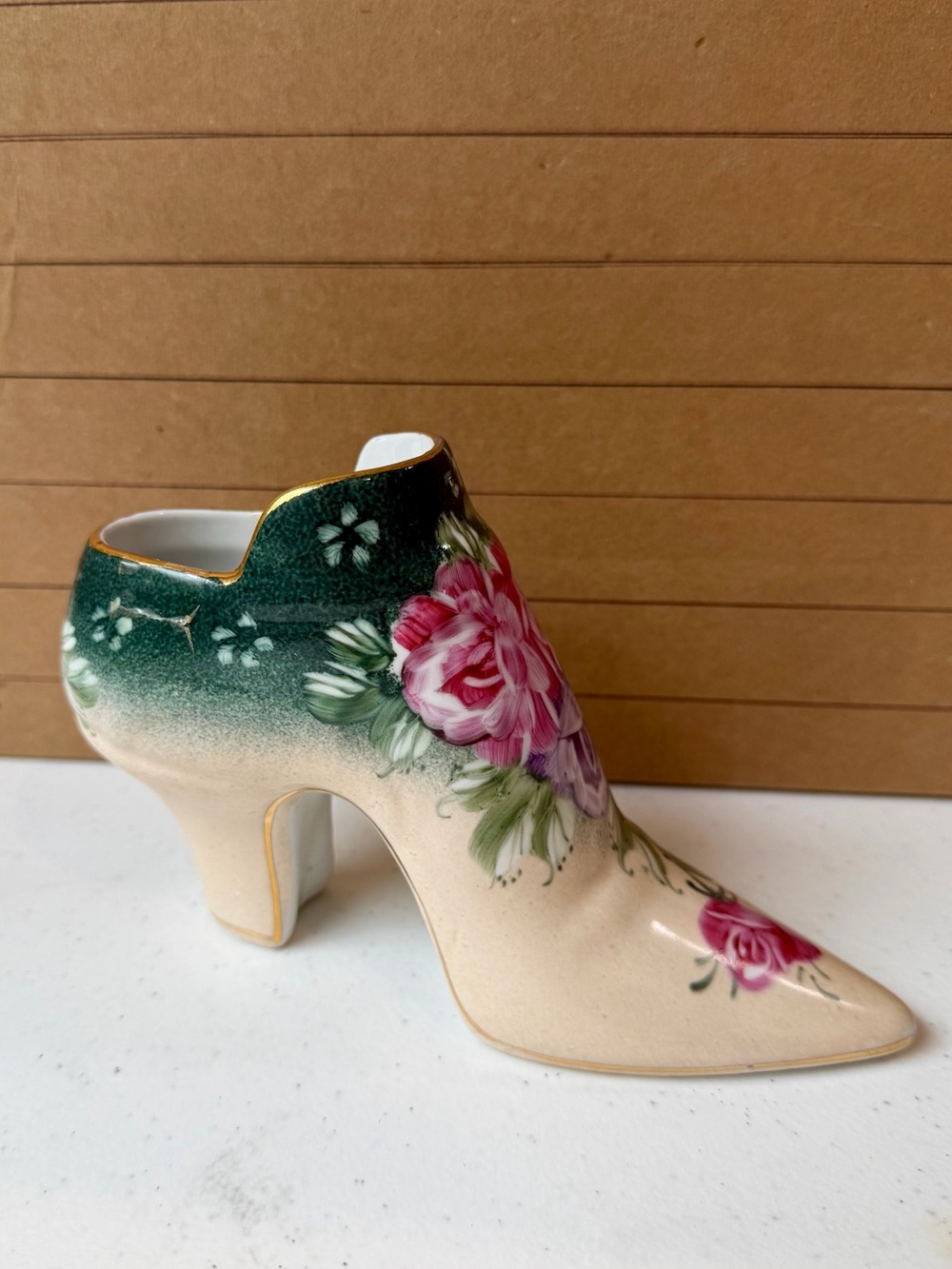 Gold-Gilt Porcelain Shoe Vase, Vintage